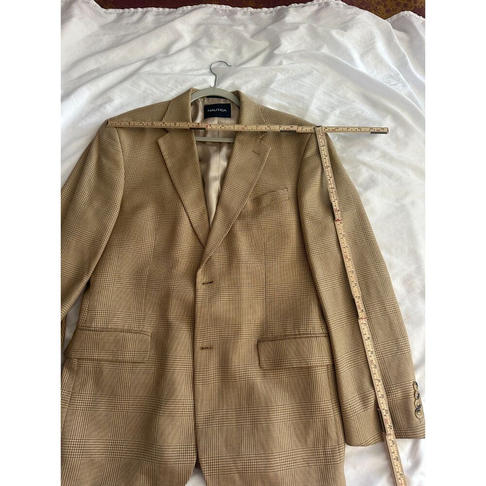 Nautica Plaid Silk Wool Linen Blazer Men’s 41R Large Tan Glen Sport Coat - Picture 7 of 8